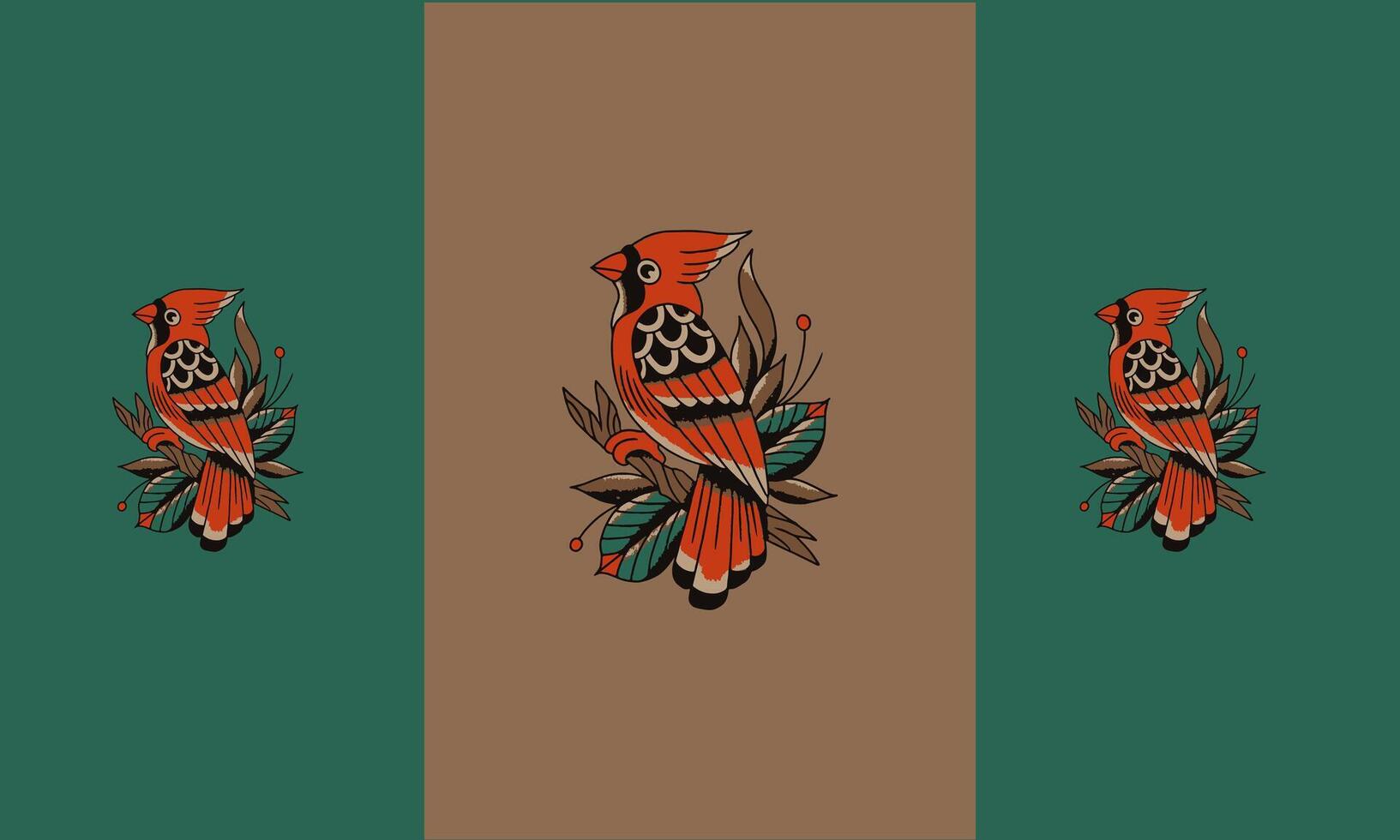 rojo pájaro y flores vector mascota diseño