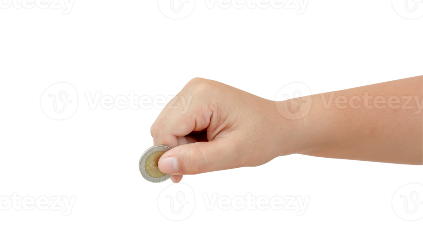 Child or kid hand holding coin isolated with clipping path in png file format Concept of saving money for the future or money growth