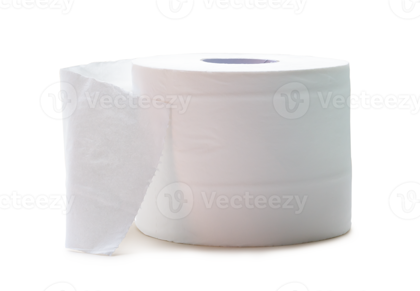 Single roll of white tissue paper or napkin prepared for use in toilet or restroom isolated with clipping path and shadow in png file format