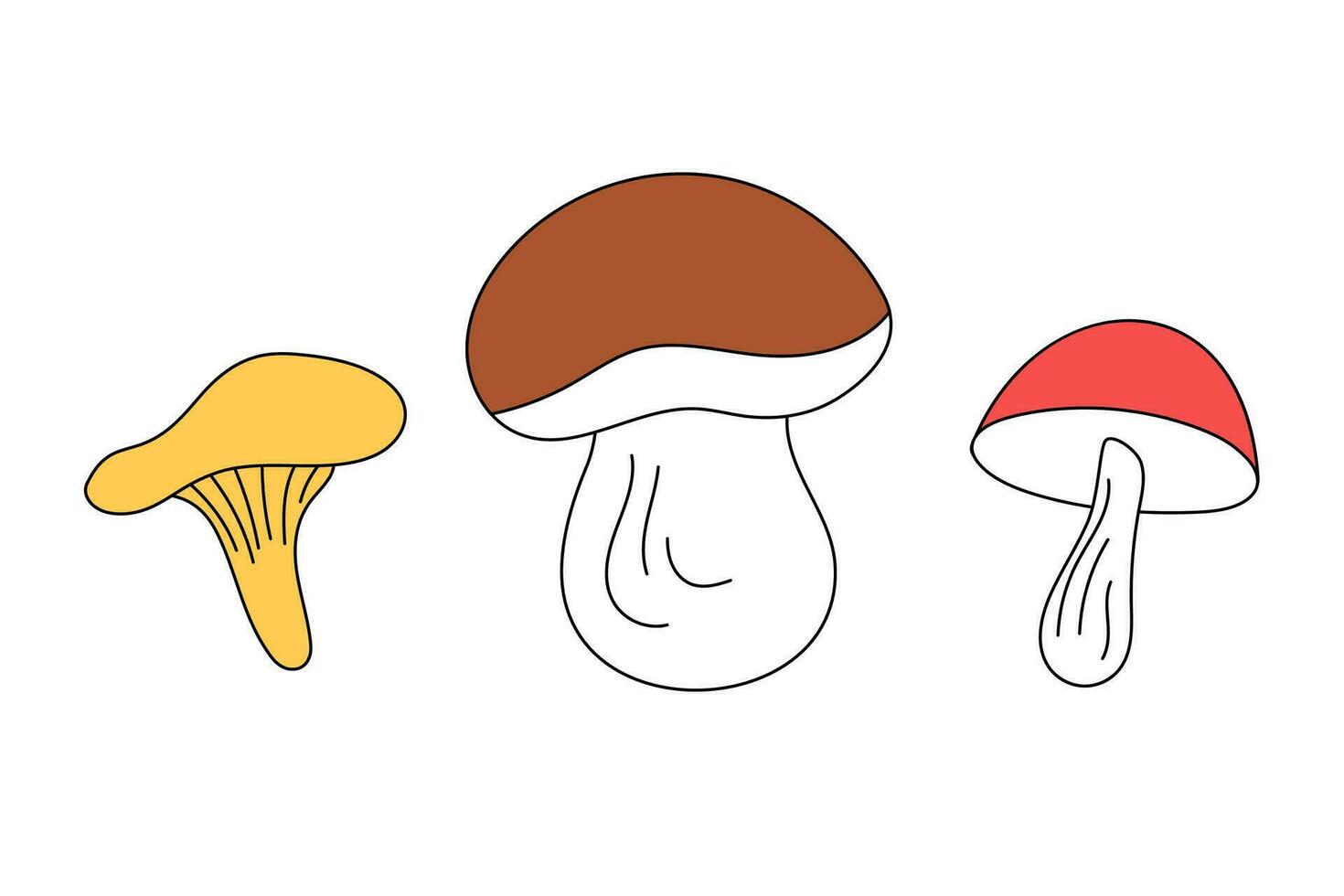 Set of cute mushrooms in vector doodle style, isolated.