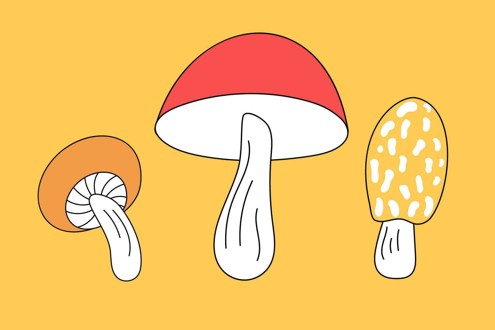 Set of cute mushrooms in vector doodle style, isolated. 34380713 Vector