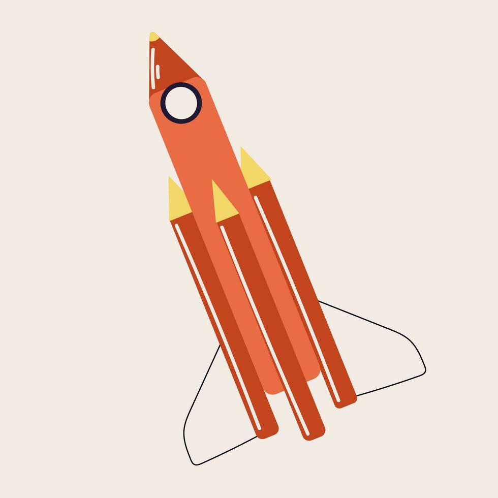 Space rocket for space flights, vector illustration in cartoon style, isolated on white background.