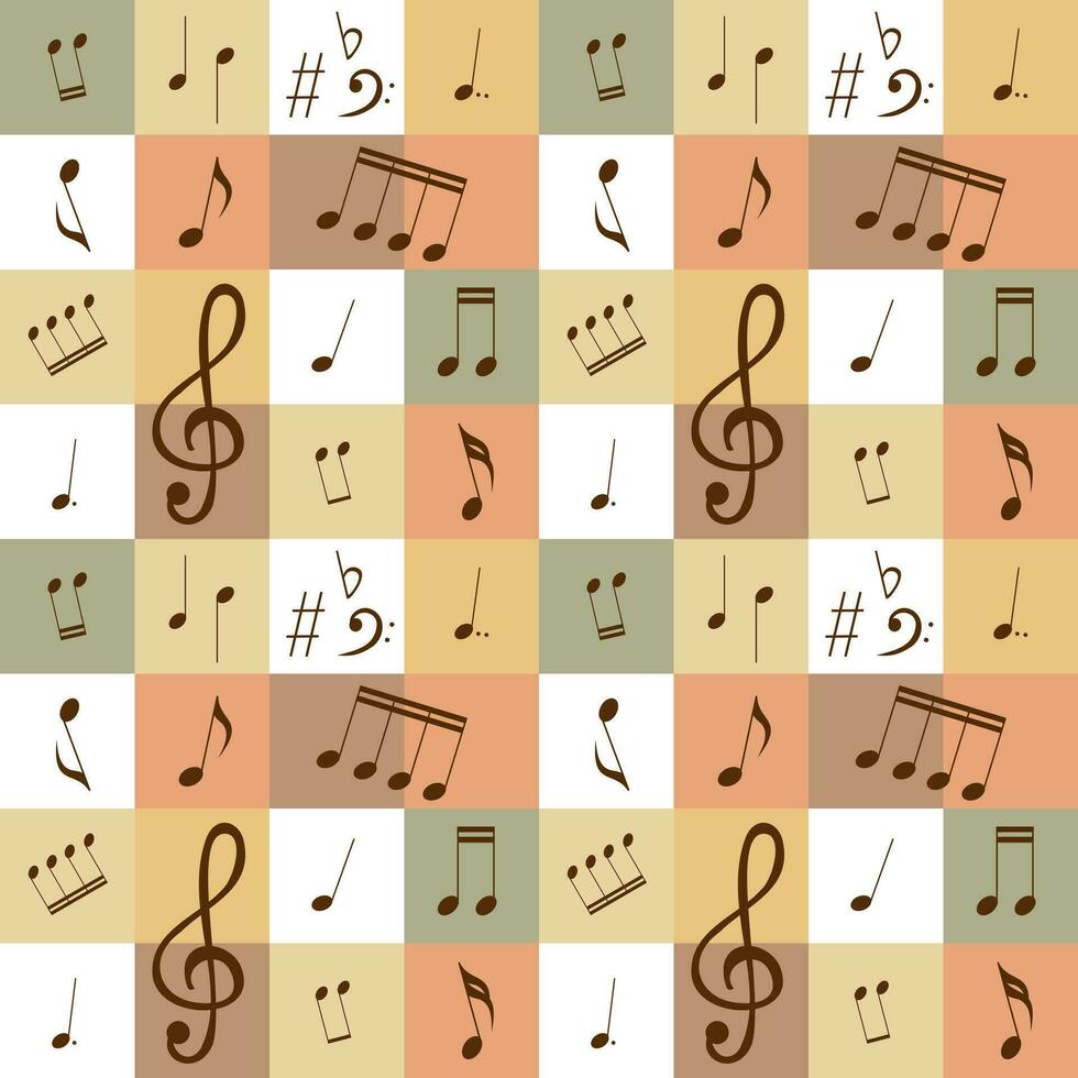 Musical seamless pattern with sheet music, treble clef and bass clef, for music-themed designs, guitar cases, music notebooks, wallpaper. vector
