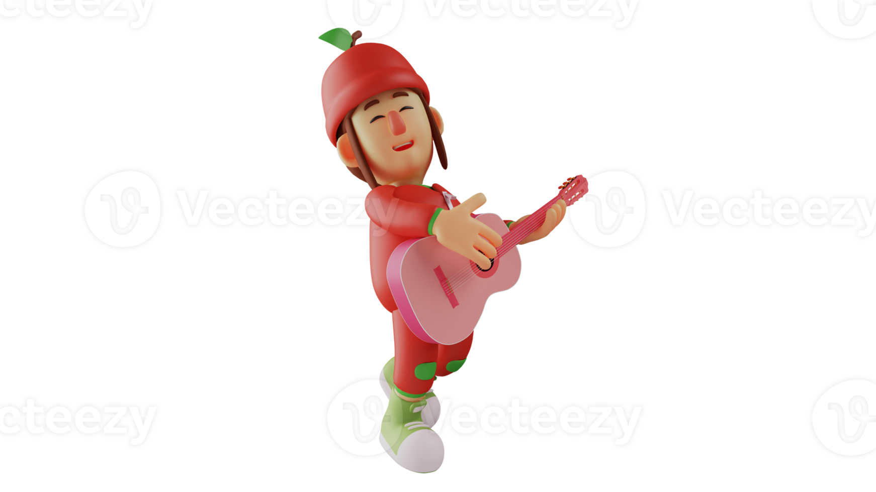 3D illustration. Music Player 3D Cartoon Character. Fruit Girl playing guitar. The talented fruit girl is singing while playing the guitar. 3D cartoon character png