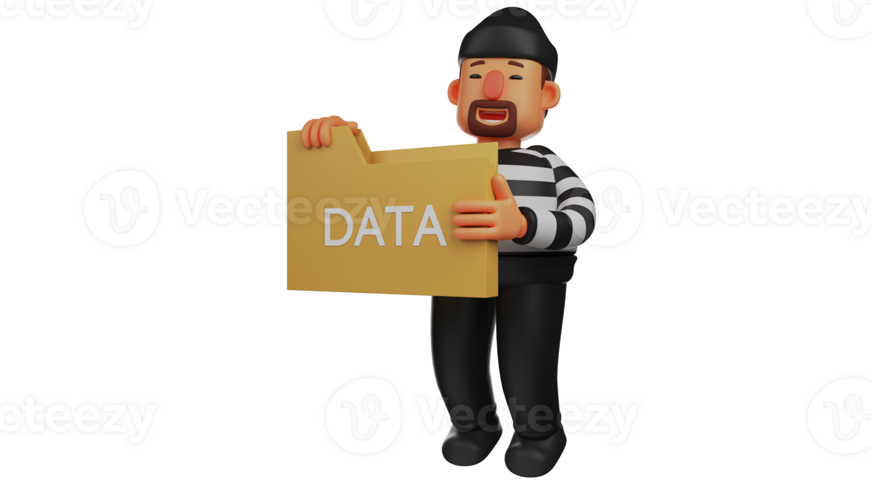 3D illustration. Smart Thief 3D Cartoon Character. The great thief managed to get a very important secret data. Big criminals find important data belonging to a company. 3D cartoon character png