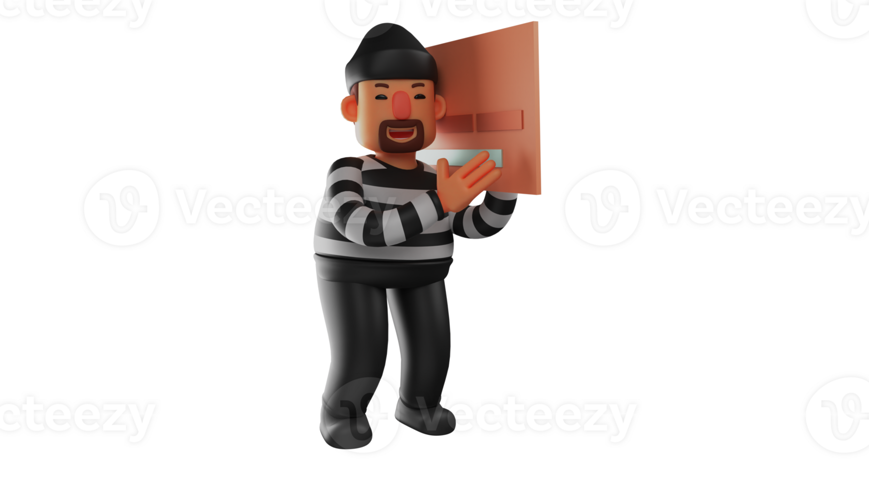 3D illustration. Clever Thief 3D Cartoon Character. The thief walked quietly and hid his face behind his wallet. The thief cheats everyone he meets. 3D cartoon character png