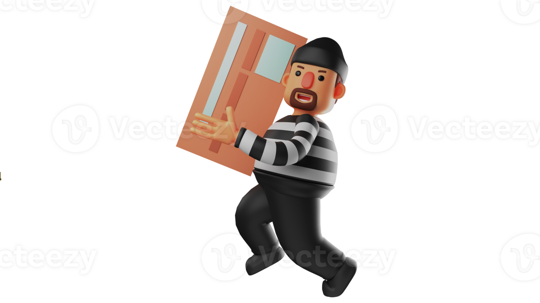 3D illustration. Evil Man 3D Cartoon Character. A man wears a black and white t-shirt and commits a crime. A thief who makes off with an important card. 3D cartoon character png
