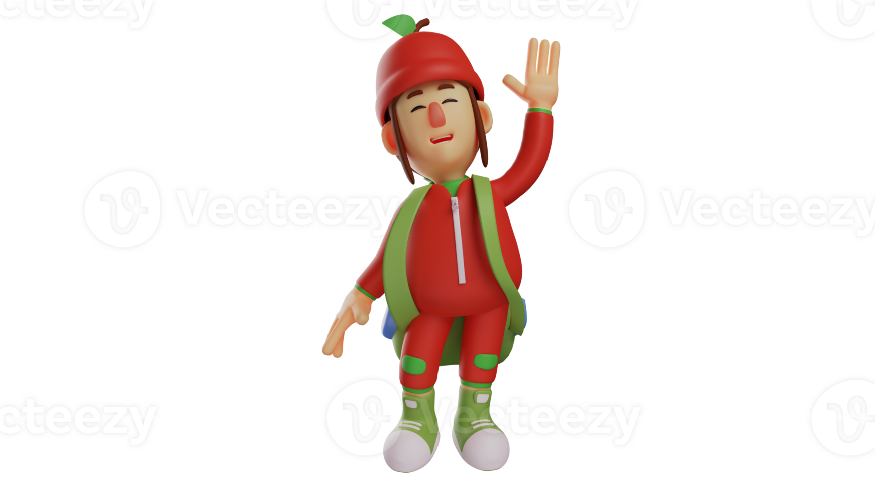 3D illustration. Kindergarten Student 3D Cartoon Character. Kindergarten student wear red uniform and carry backpack. Adorable students smile happily and look excited. 3D cartoon character png