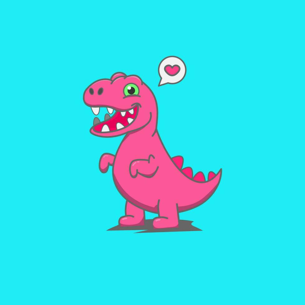 cute t-rex vector illustration with love chat bubble flat design