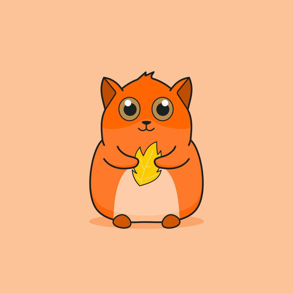 vector illustration of a cute hamster holding a dry leaf