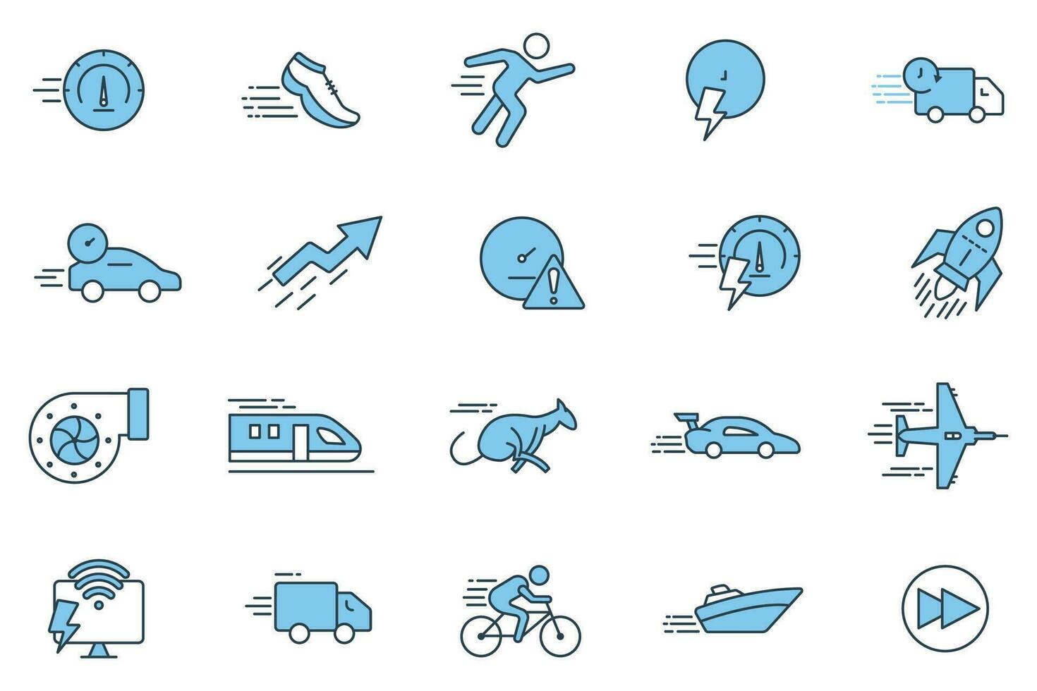 velocidad icono colocar. velocidad, velocímetro, correr, rápido, expresar, etc. plano línea icono estilo. sencillo vector diseño editable