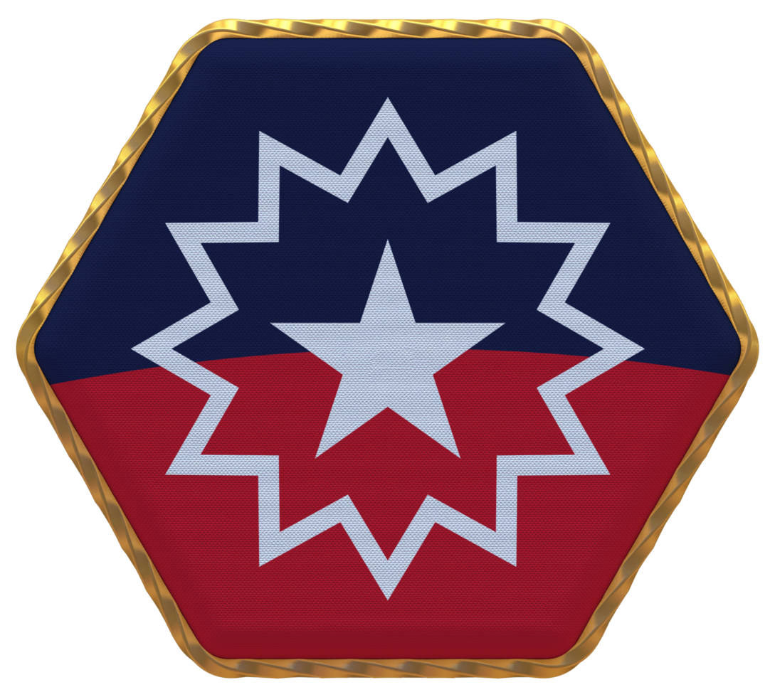 Juneteenth Flag in Hexagon Shape with Gold Border, Bump Texture, 3D Rendering png