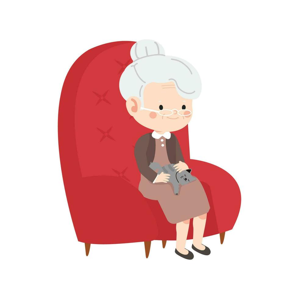 old woman with cat in a chair vector