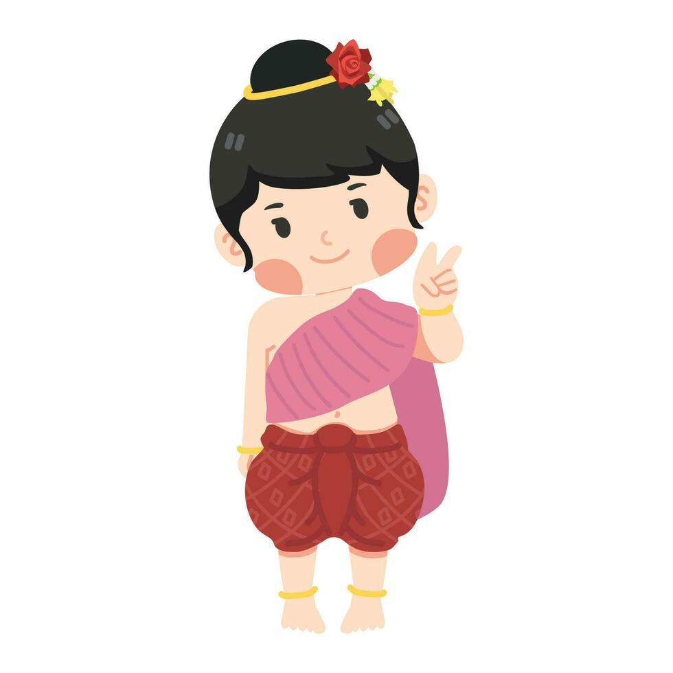 Cute Kid girl in Thai traditional dress cartoon vector