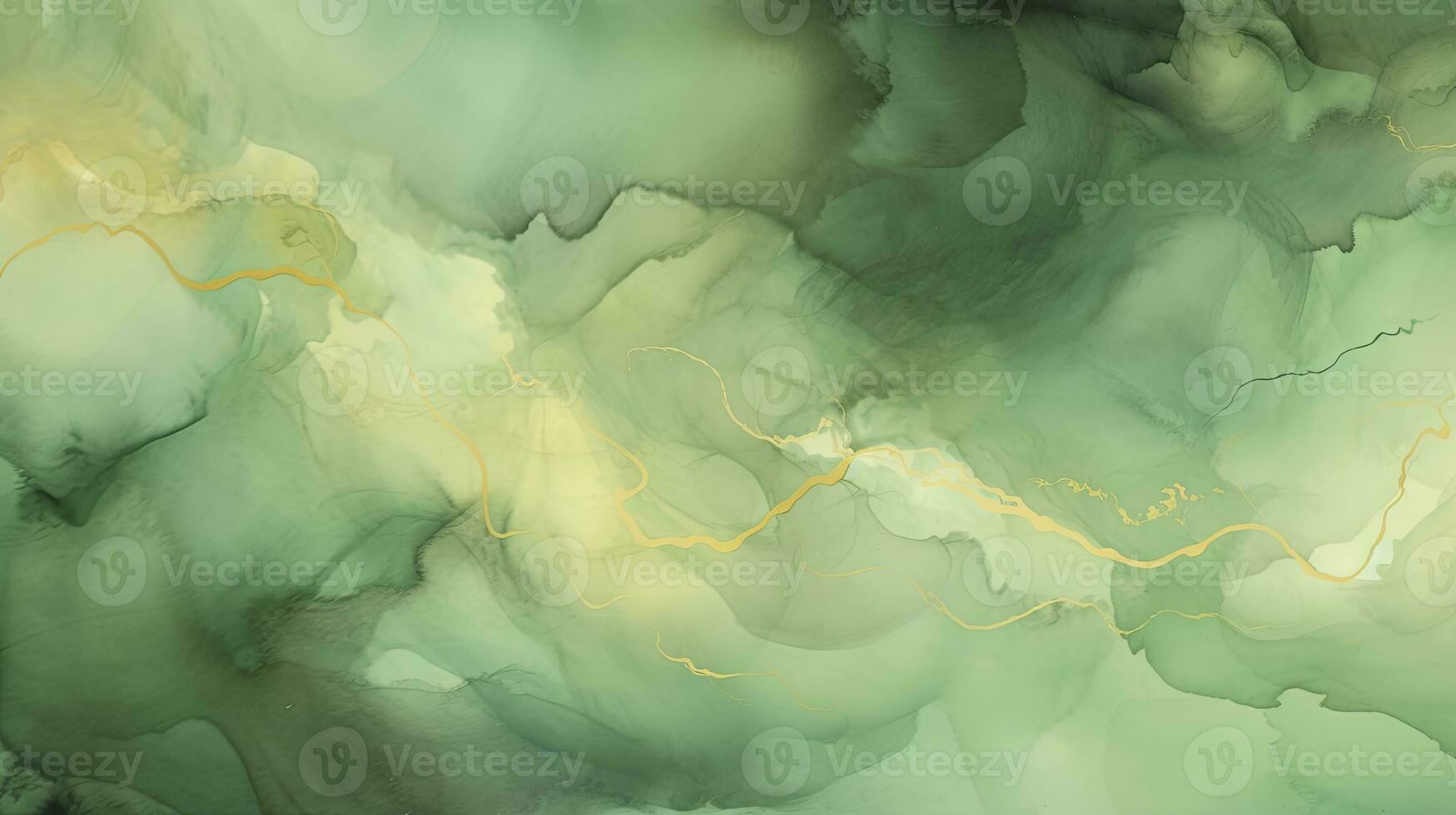 Abstract Seamless Green and Gold Background with Enchanting Watercolors. AI Generated photo