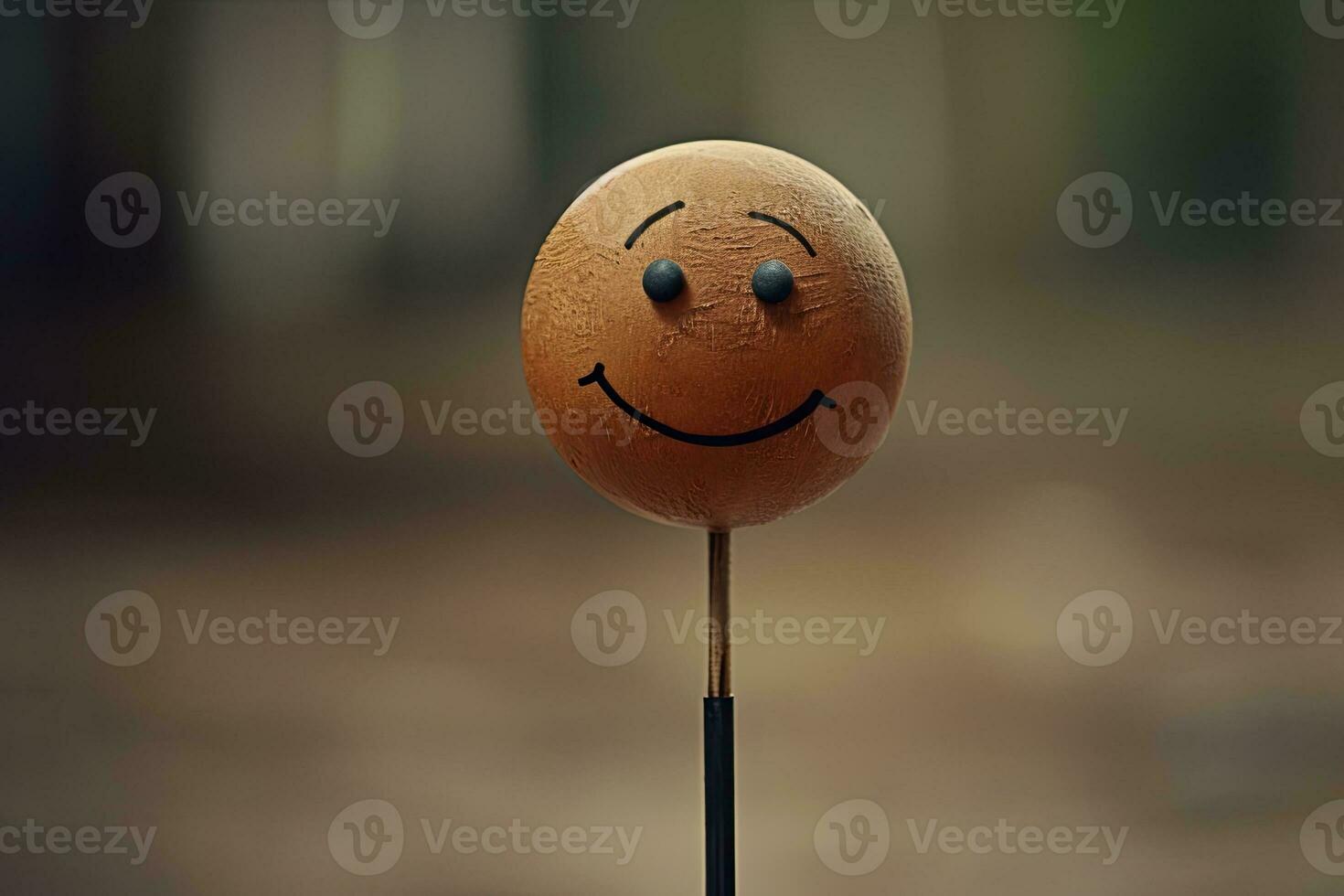 un redondo sep de madera bool sonriente emoción emoji con un natural antecedentes. sonriente hace todos sonrisa. ai generado foto