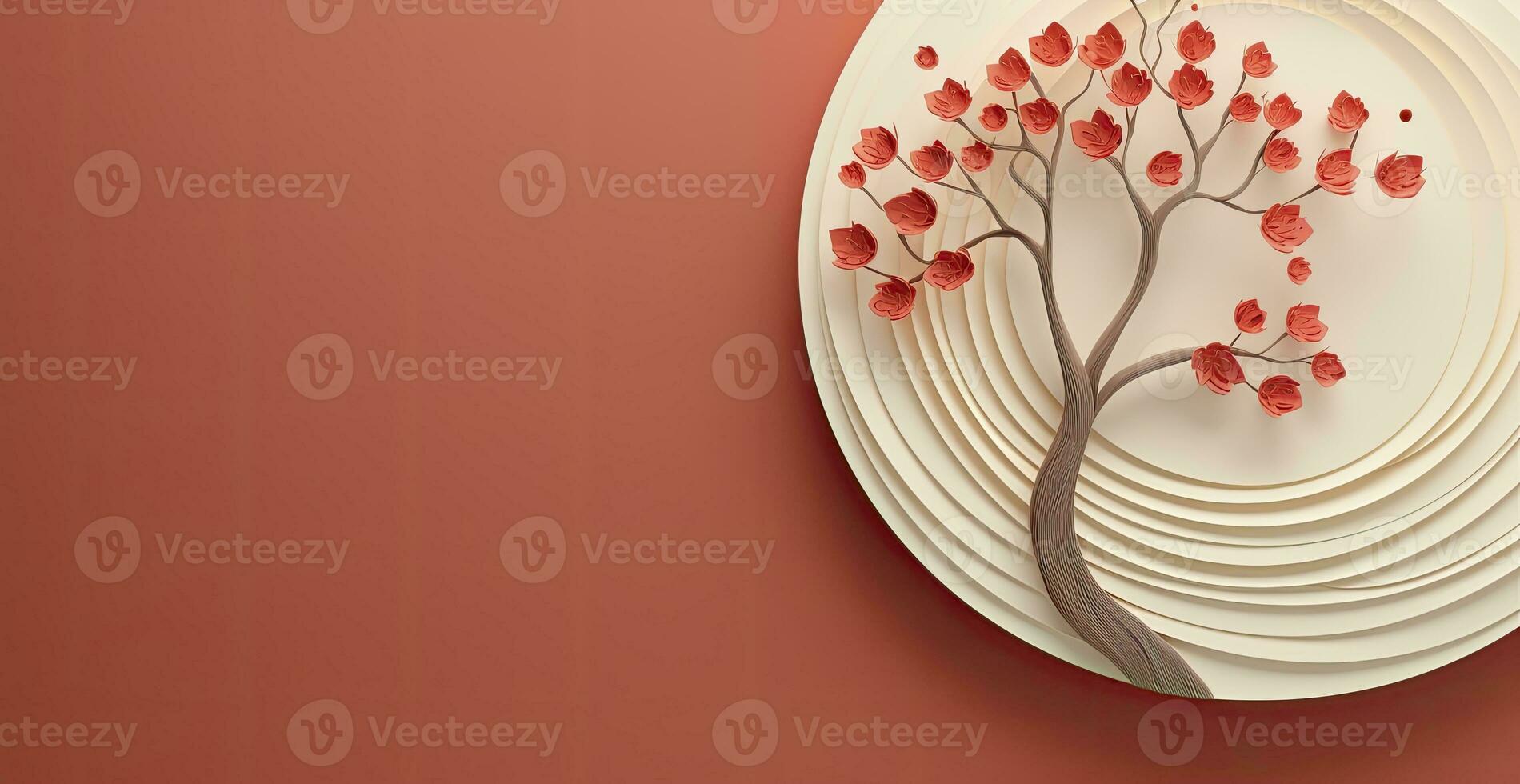 Paper Crafted Background with Artistic Tree, Flower, and Leaf Designs. AI Generated photo