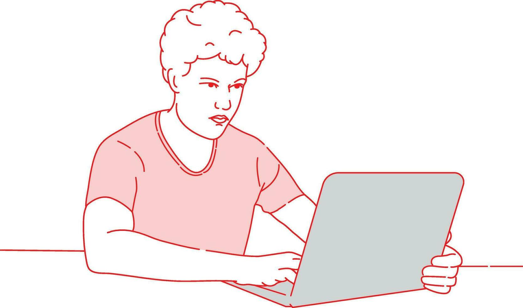 Busy Working With Laptop Line Art Free Line Art Illustration vector