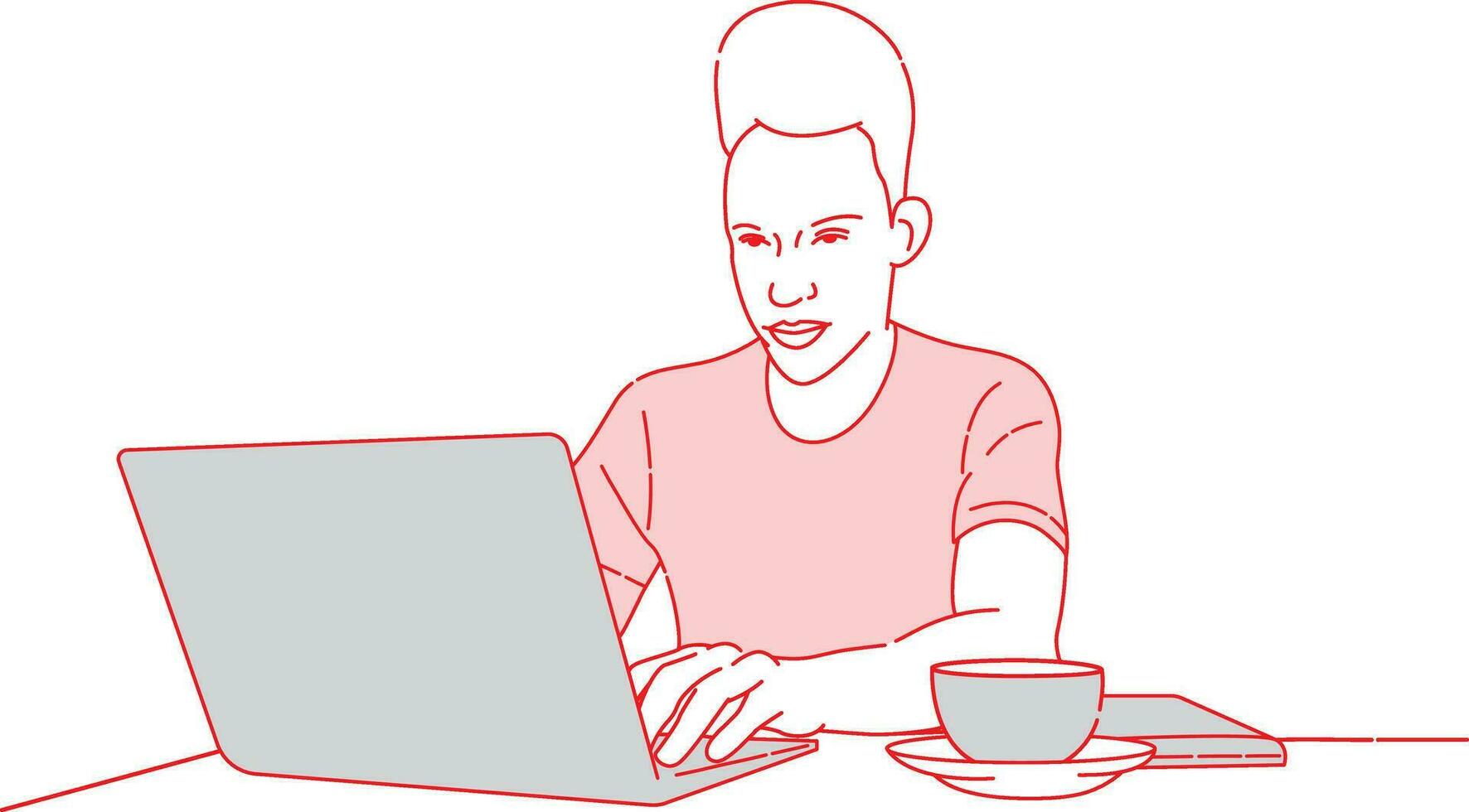 Busy Working With Laptop Line Art Free Line Art Illustration vector