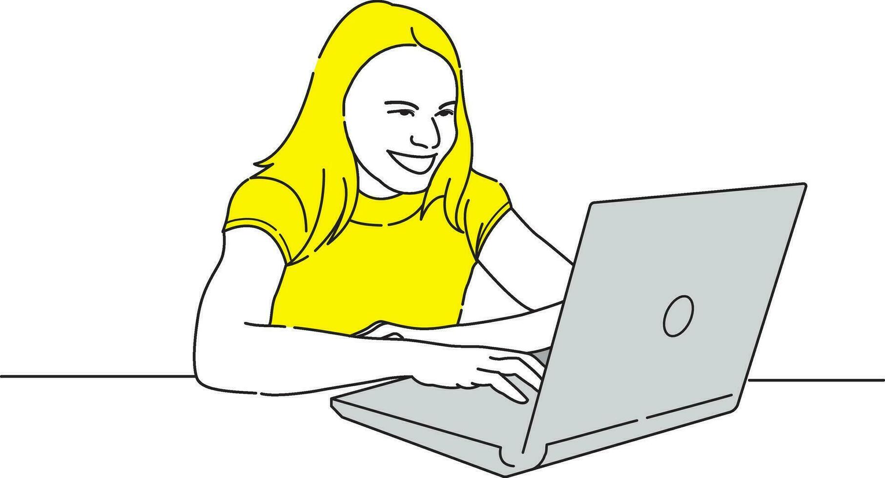 The girl is focused on working on the laptop vector design