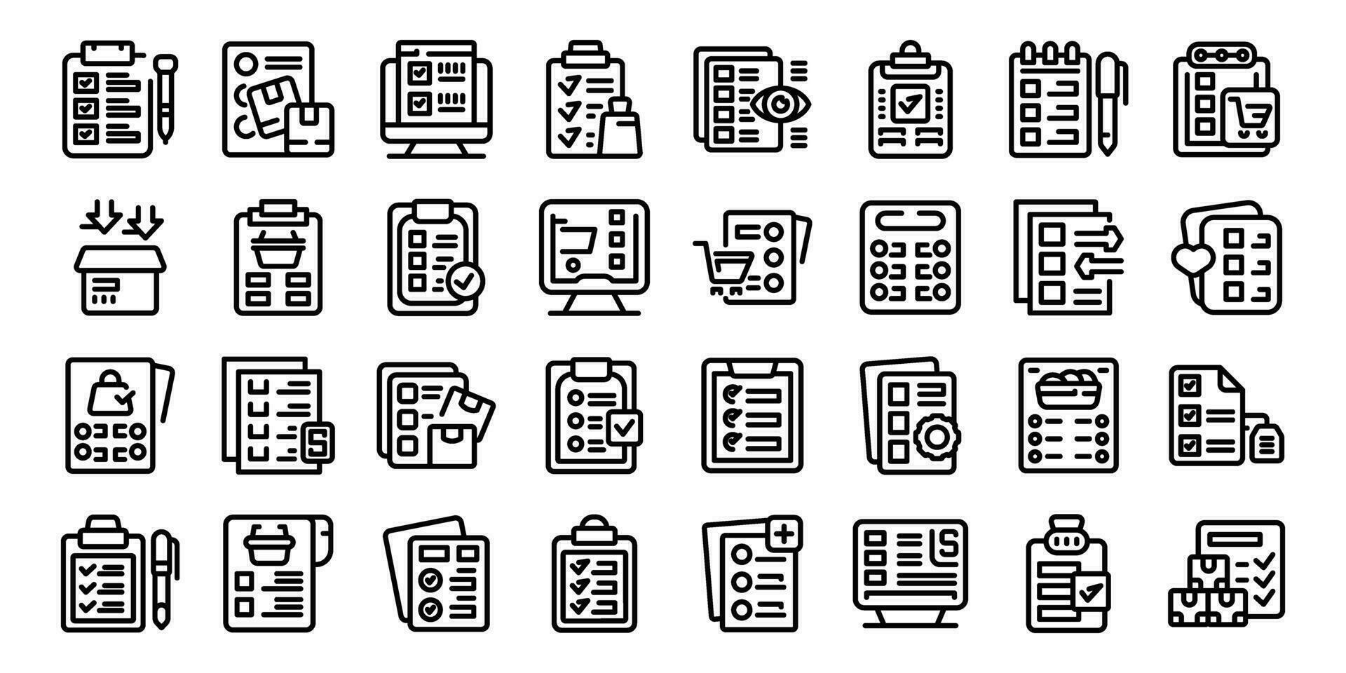 Orders list icons set outline vector. Shop product vector