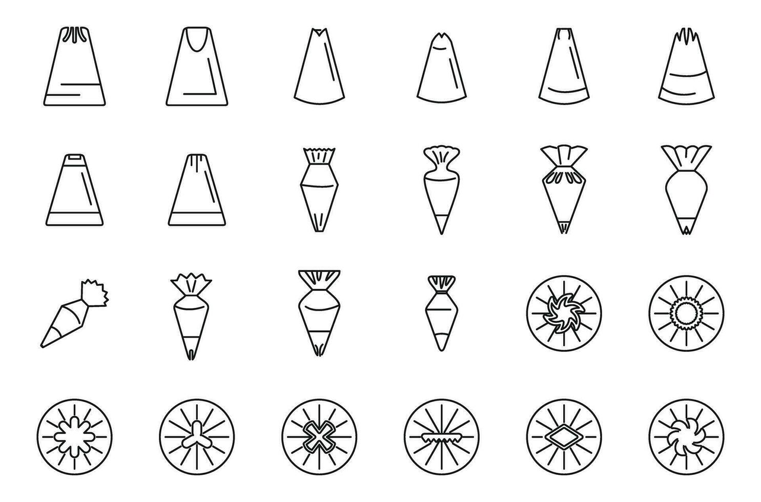 Icing nozzles icons set outline vector. Cake decoration vector