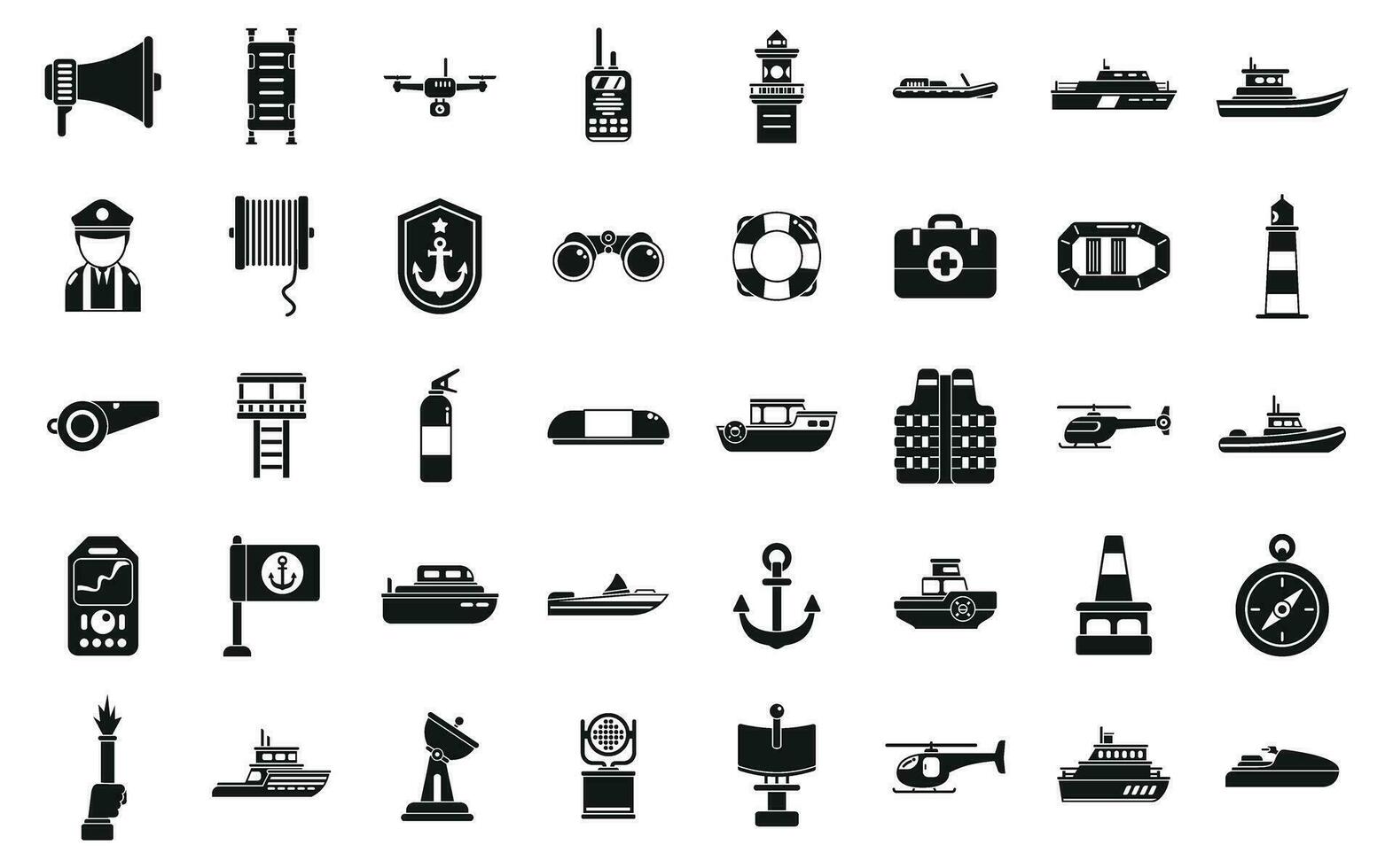 Coast guard icons set simple vector. Sea ship coast vector