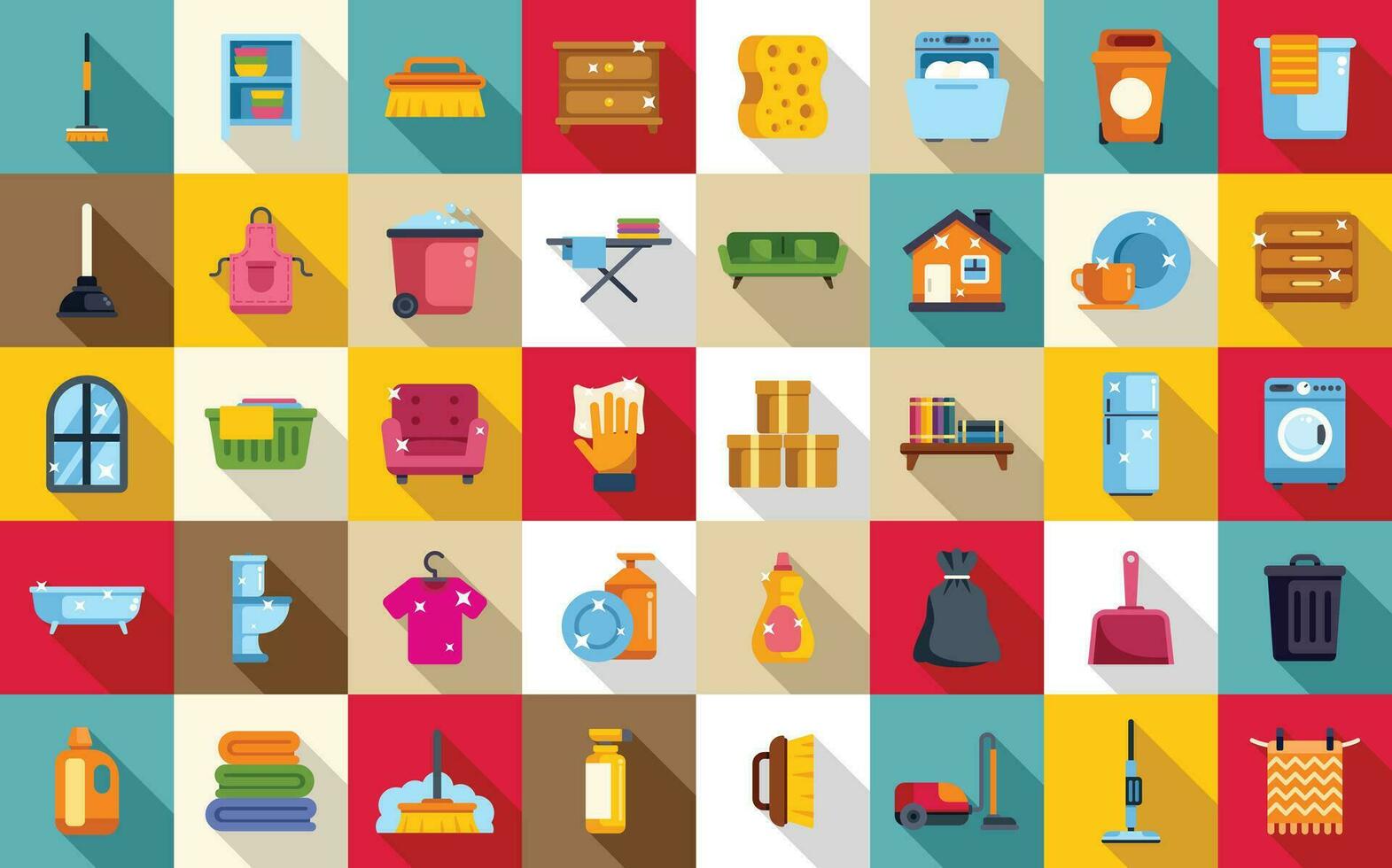 Tidy up icons set flat vector. Furniture room vector