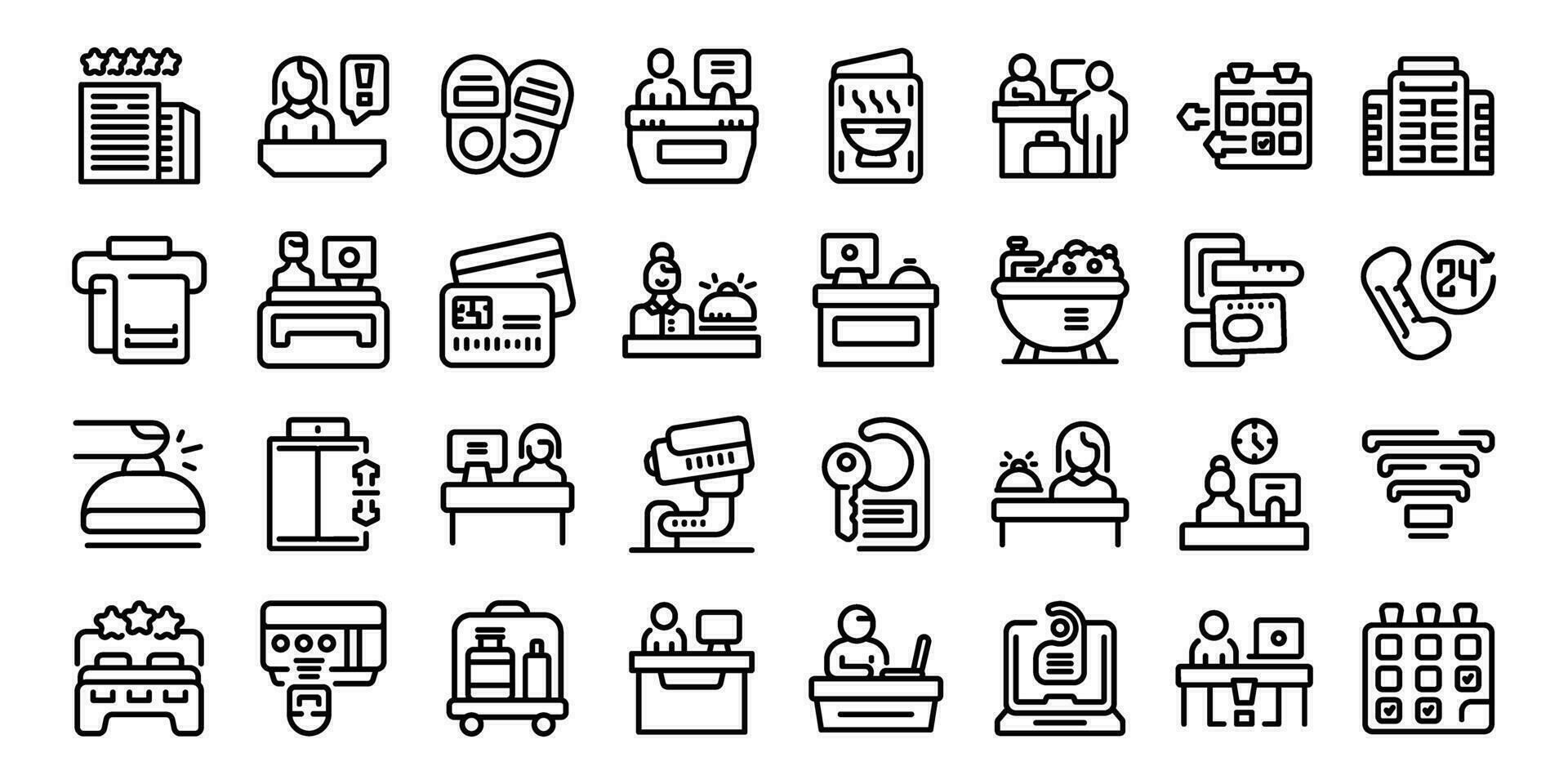 Hotel reception icons set outline vector. Desk lobby service vector