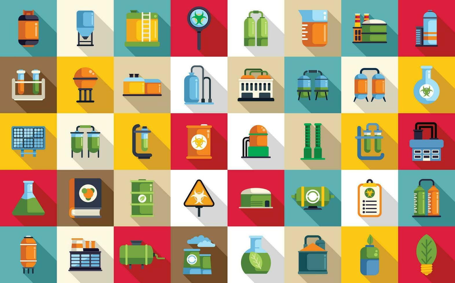 Biological station icons set flat vector. Biogas cycle vector