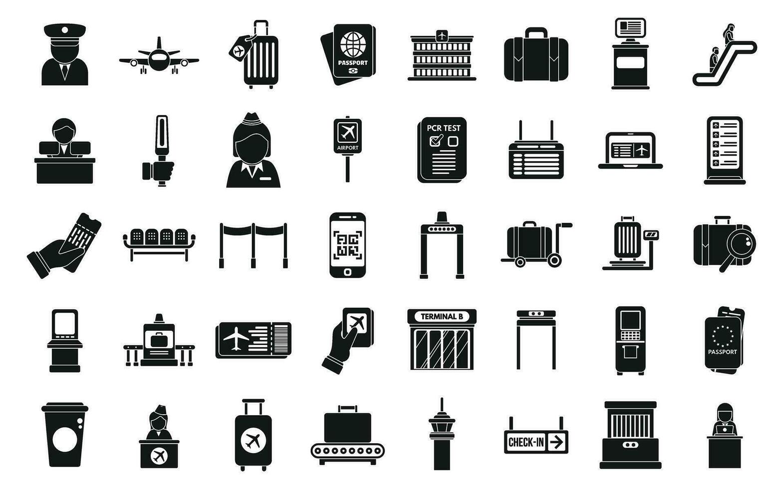 Check in airport icons set simple vector. Plane airport vector