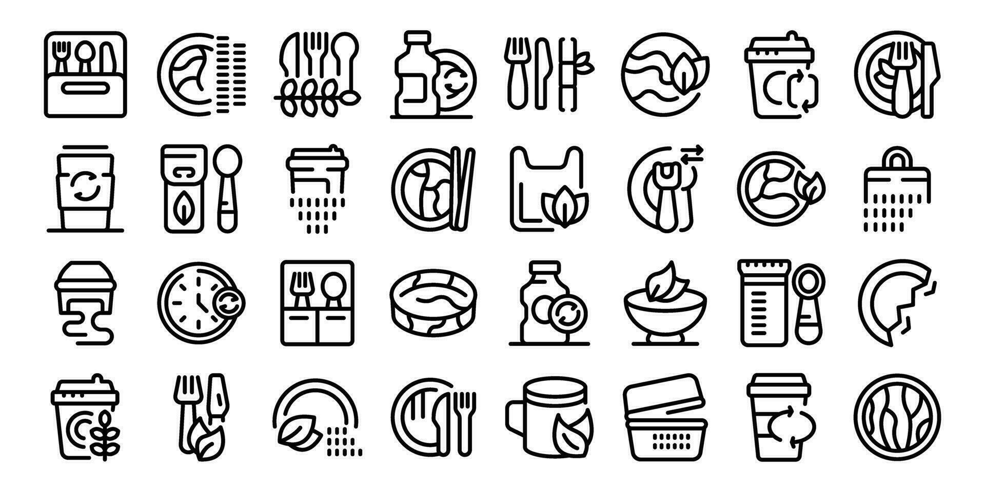 Biodegradable tableware icons set outline vector. Food paper party vector
