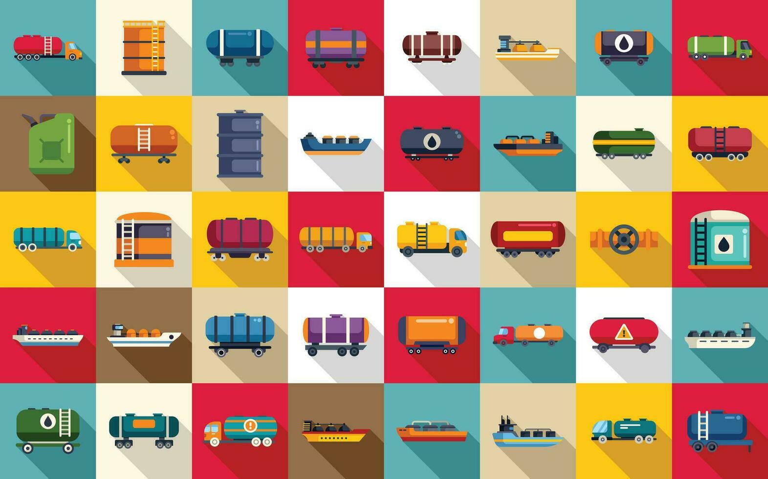 Gasoline tanker icons set flat vector. Oil ship fuel vector