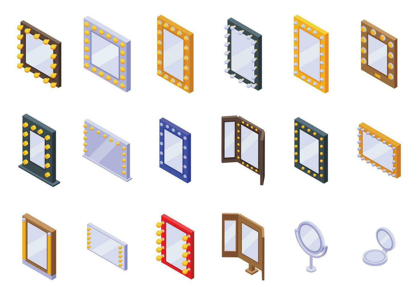 Theater makeup mirror icons set isometric vector. Dressing room vector