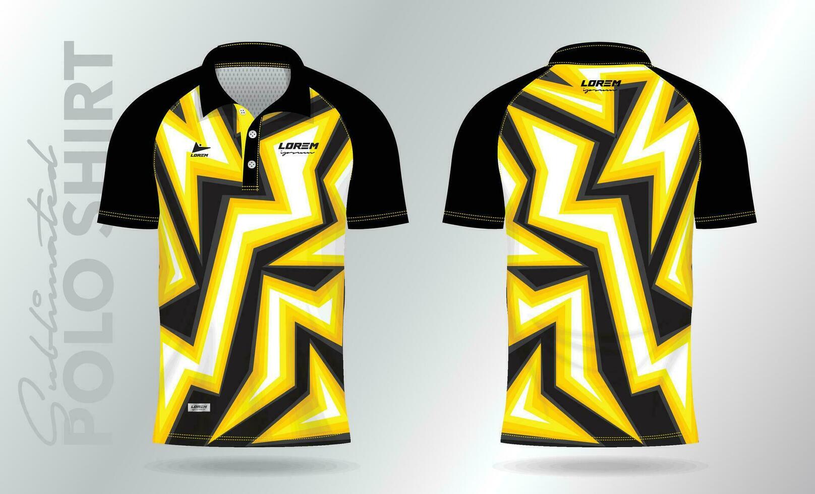 amarillo y negro sublimación polo camisa Bosquejo modelo diseño para deporte uniforme en frente ver y espalda ver vector