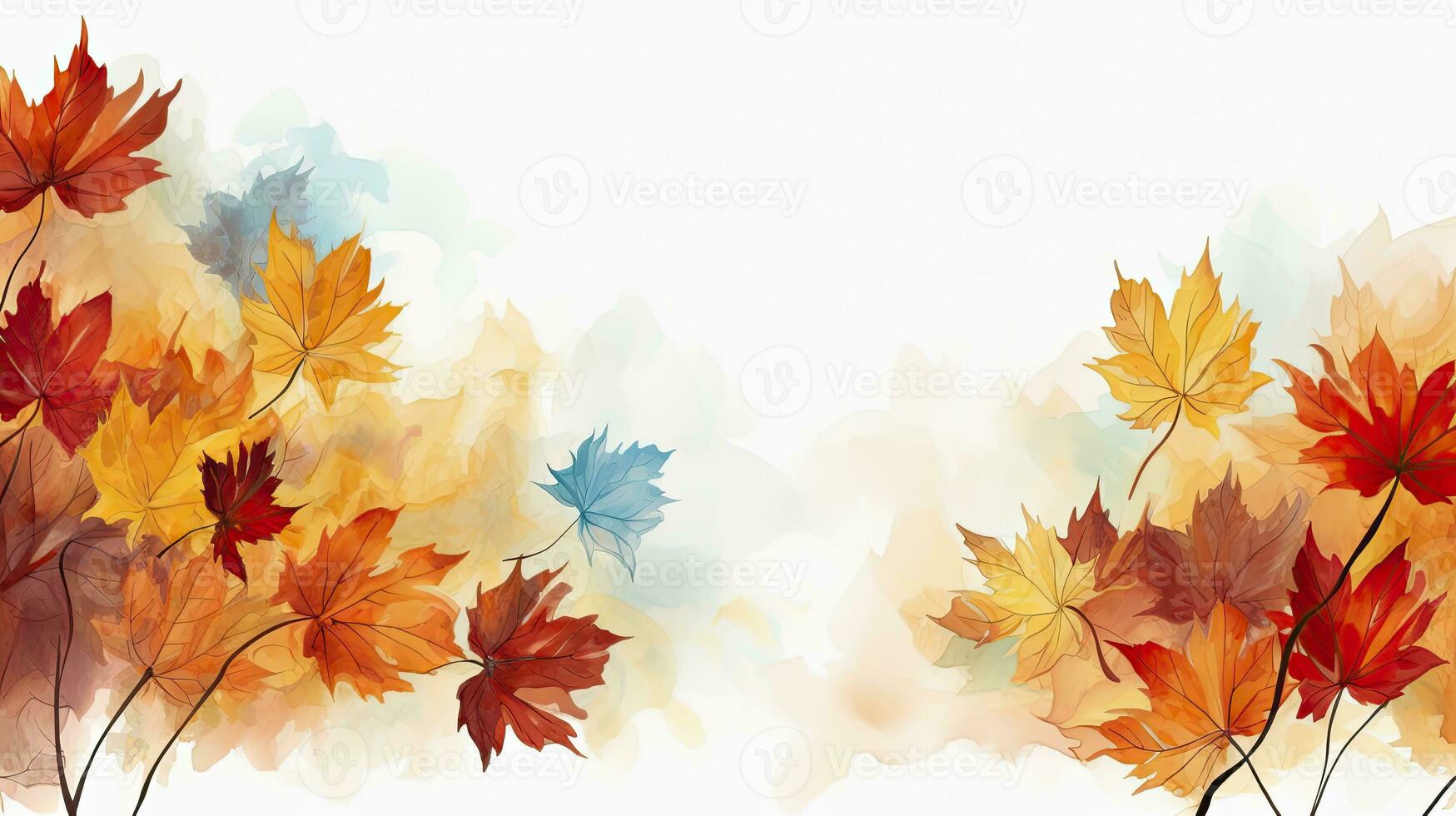 Autumn Festival Watercolor Background with Hand-Painted Maple Leaves. AI Generated photo