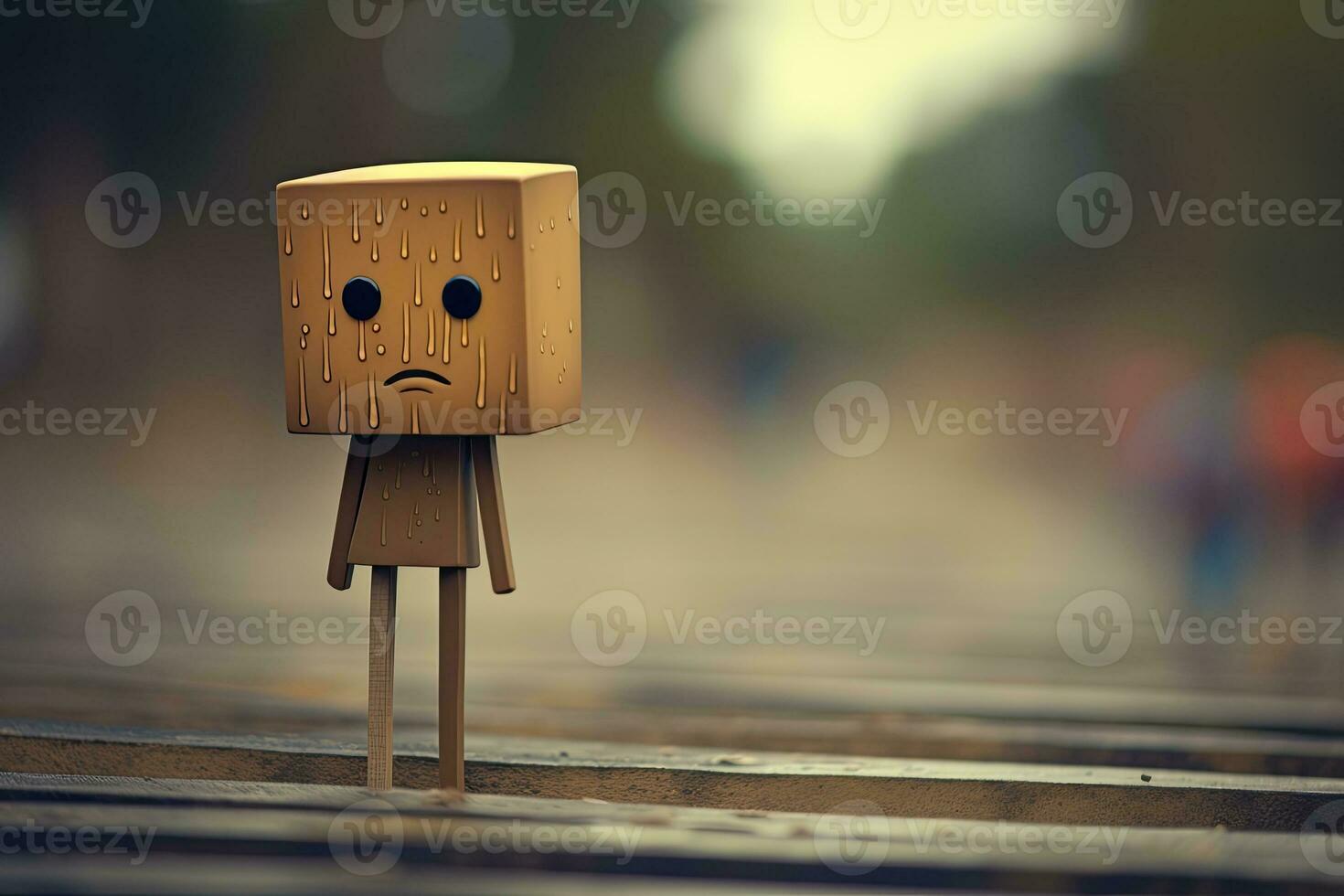 Illustration of a Sad Emoji Kid on a Rainy Day with a Natural Background. AI Generated photo