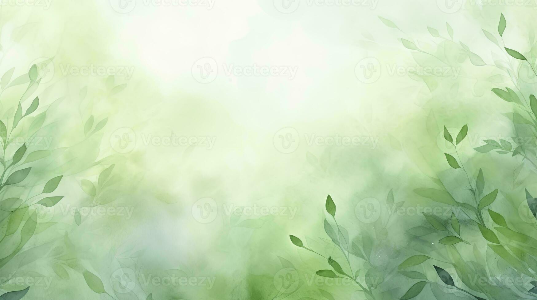 Abstract Green Foliage Watercolor Background with Spring Eco Nature Theme. AI Generated photo