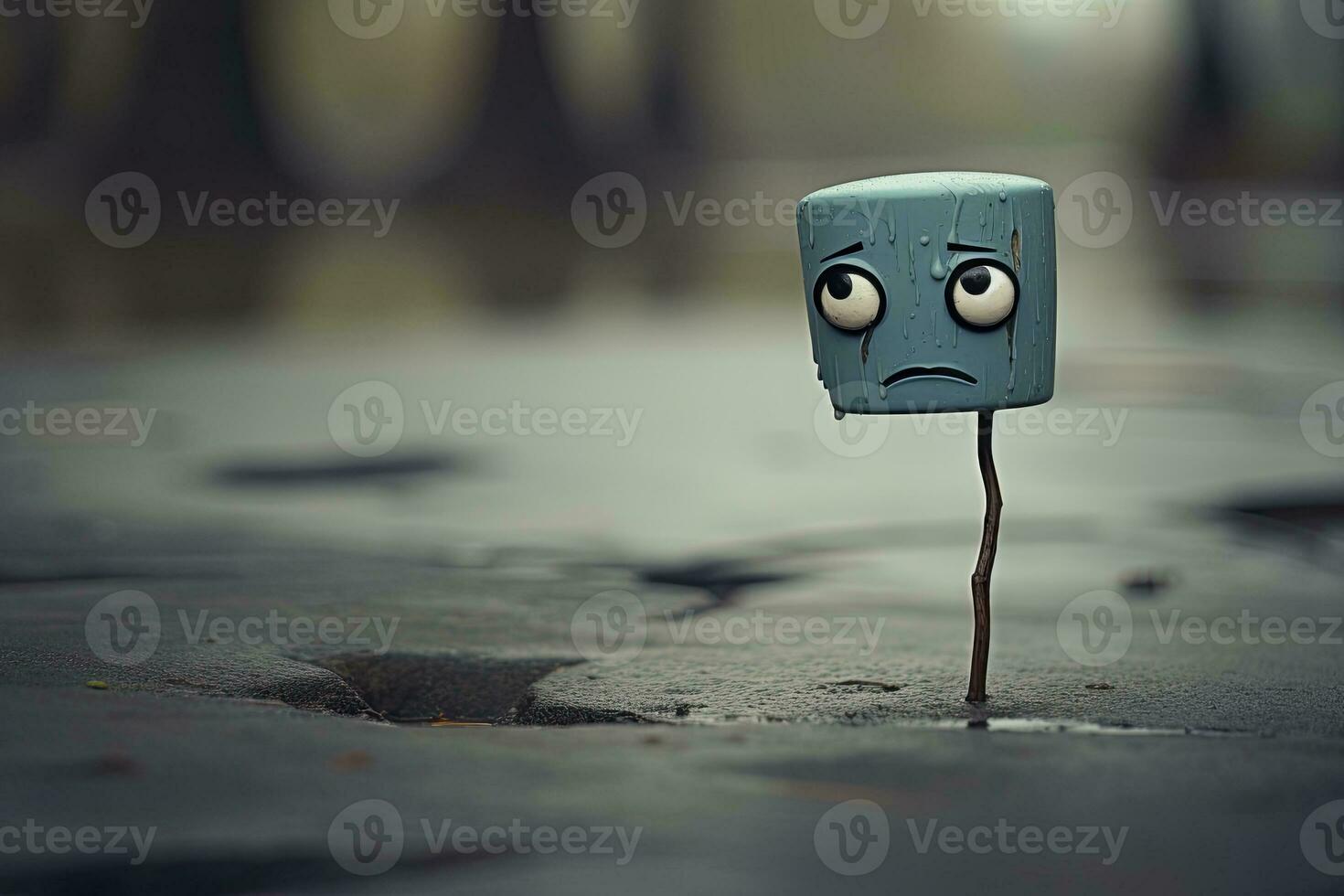Depression is alone blue wooden toy Mood Off emoji. AI Generated photo