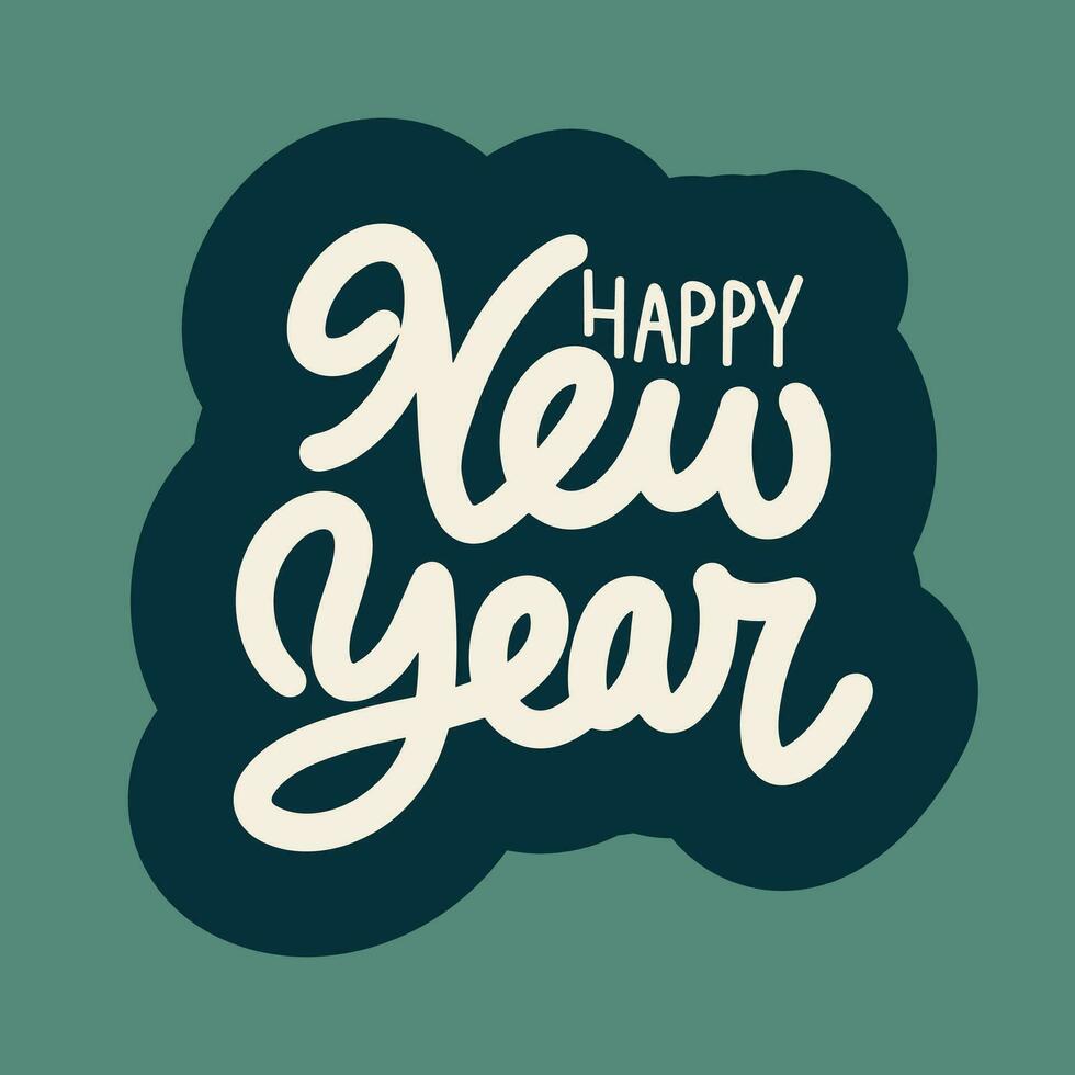 Happy New Year lettering banner. Square banner Happy New Year. Handwriting calligraphy holiday banner. Hand drawn vector art.