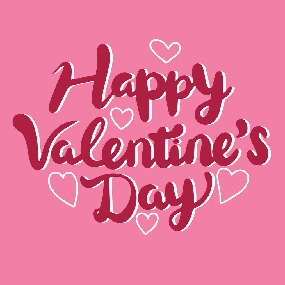 Happy Valentine's Day lettering banner. Square banner Happy Valentine's Day. Handwriting calligraphy holiday banner. Hand drawn vector art.