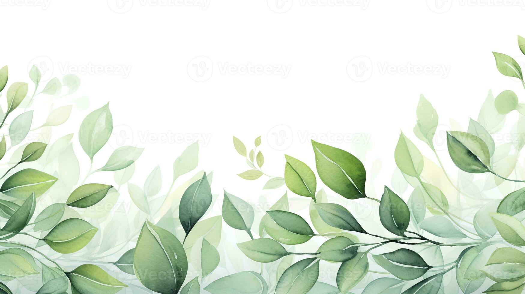 Beautiful Green Watercolor Leaves Background. AI Generated photo