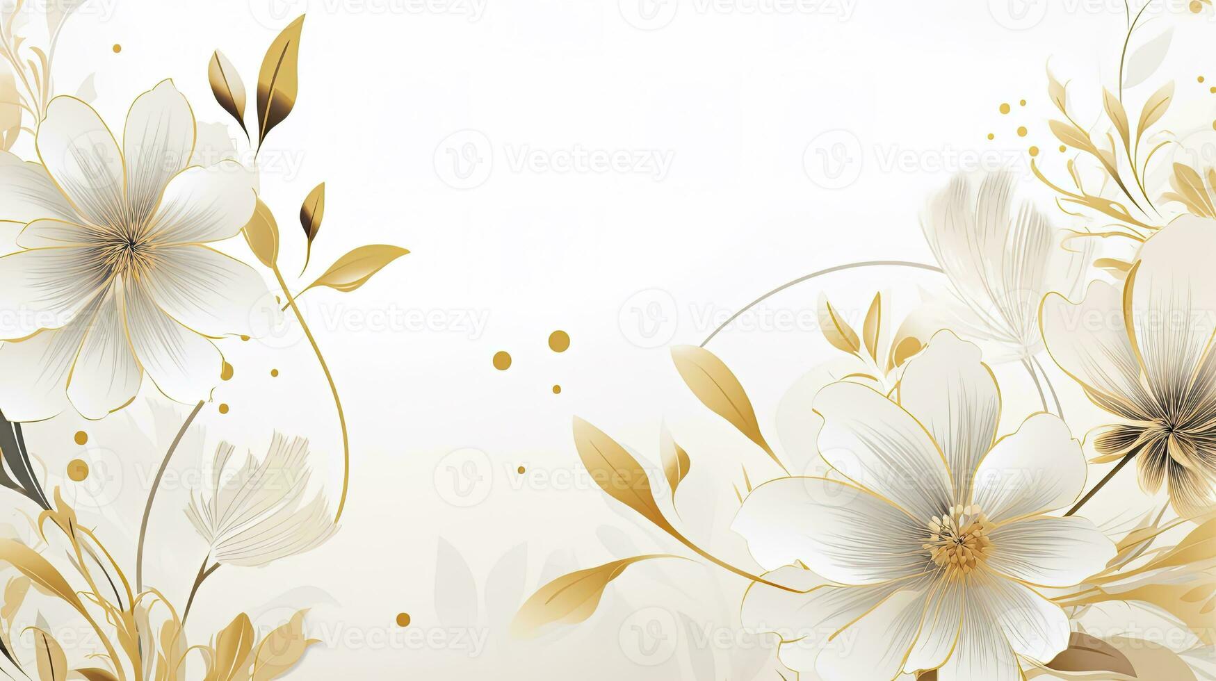 Luxurious Abstract Art Background with Golden Line Art Flowers and Botanical Leaves. AI Generated photo