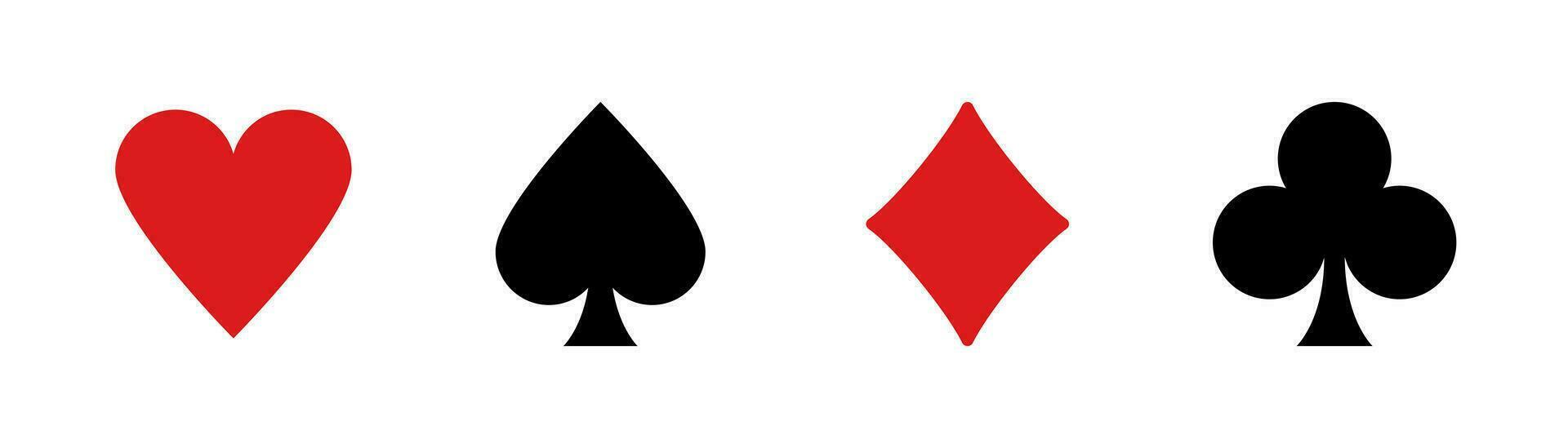 Suit card icon set. Playing card suit. Heart shape, spade and diamond. Card suit illustration. Stock vector illustration.