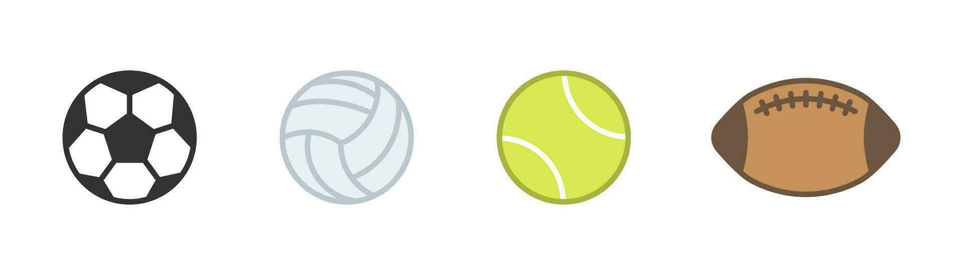 pelota íconos colocar. deporte pelota icono en departamento. fútbol americano y vóleibol íconos colocar. fútbol y tenis pelota. valores vector ilustración.