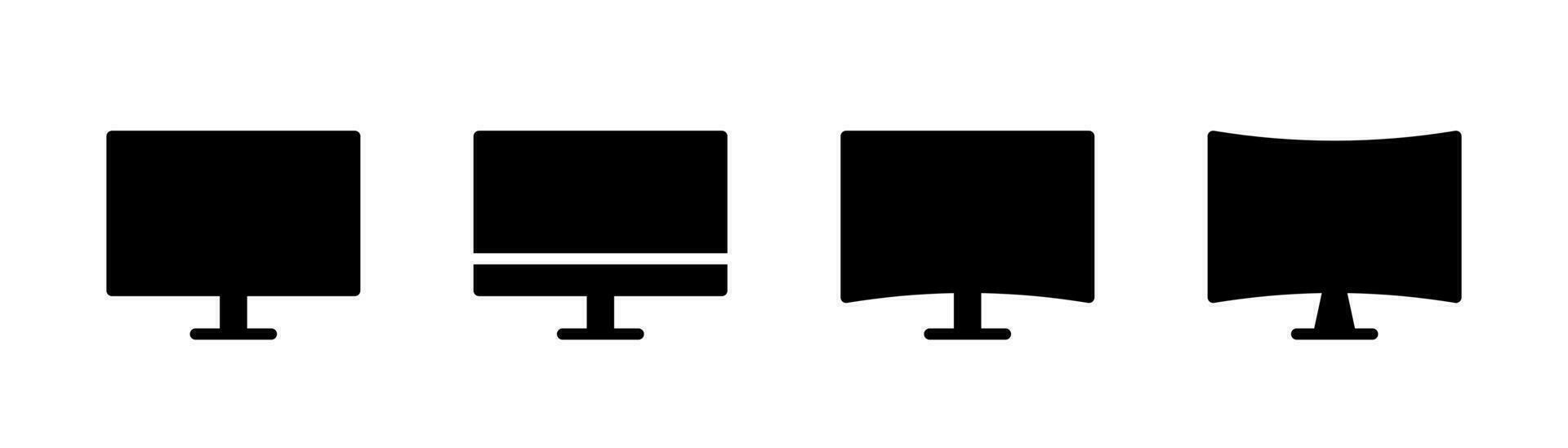 Monitor icon in glyph. PC screen icons set. Computer monitor sign. Black desktop monitor. PC display symbol. Computer in glyph. Stock vector illustration