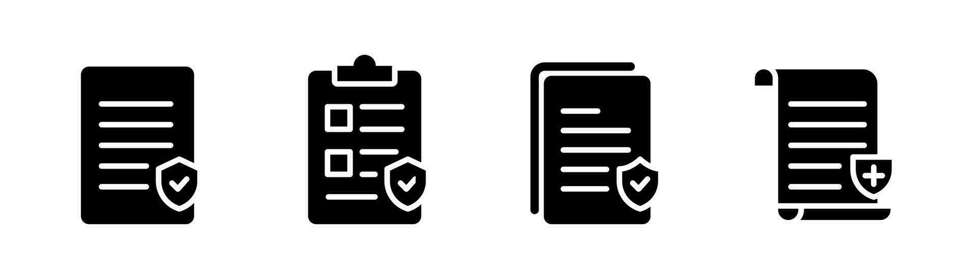 Insurance document glyph icon. Insurance agreement icon set. Clipboard file in glyph. Insurance medical paper. Stock vector illustration.