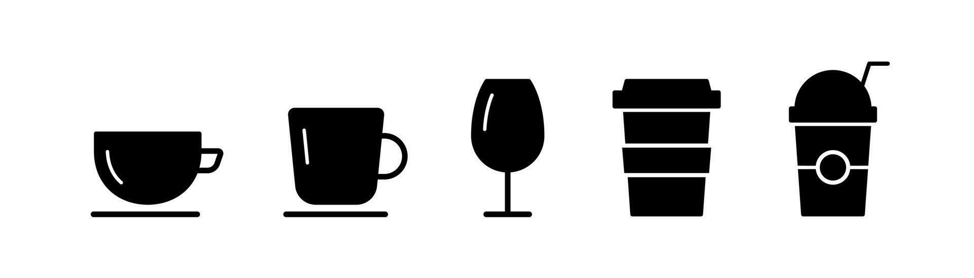 Coffee cup icon in glyph. Tea cup symbol. Juice icon in glyph. Mug