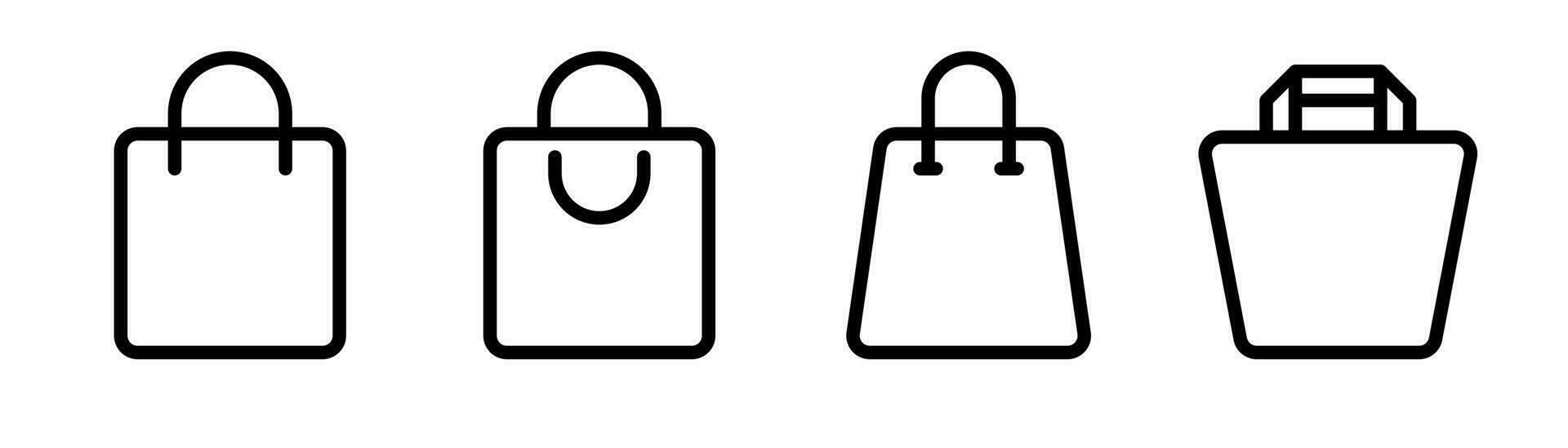 Shopping bag icon in line. Outline bag symbol. Shopping bag icons set. Package icon in line. Shop bag in outline. Stock vector illustration.