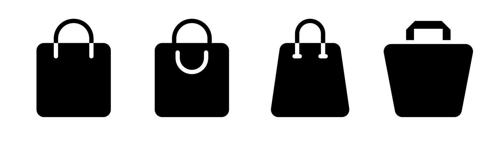 compras bolso icono en glifo. negro bolso símbolo. compras bolso íconos colocar. paquete icono en glifo. tienda bolso en negro. valores vector ilustración.